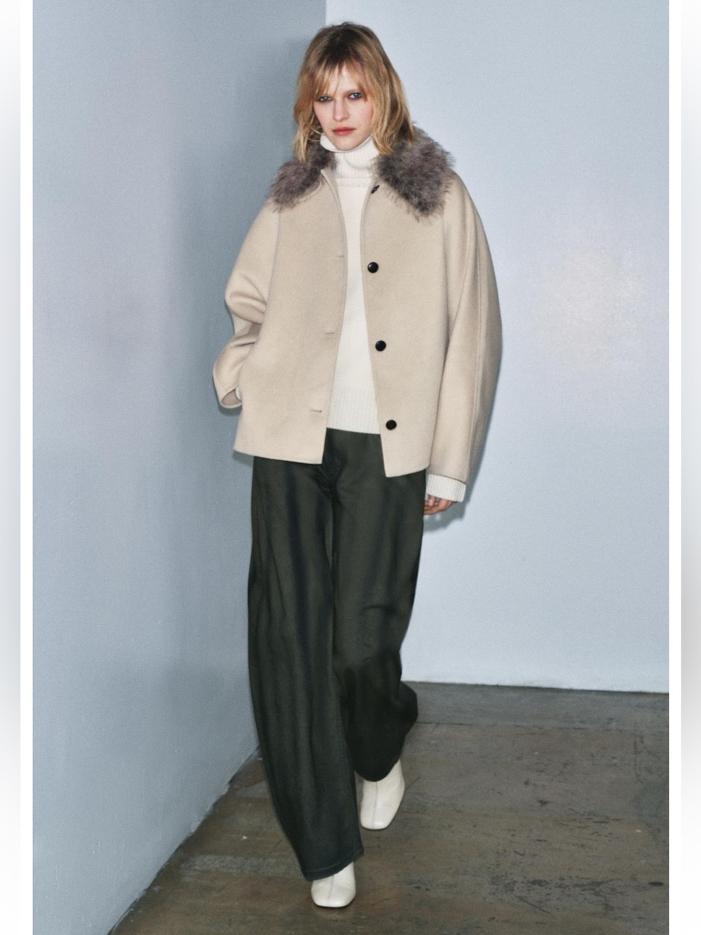 ZARA WOOL BLEND FAUX FUR COLLAR JACKET ZW COLLECTION
